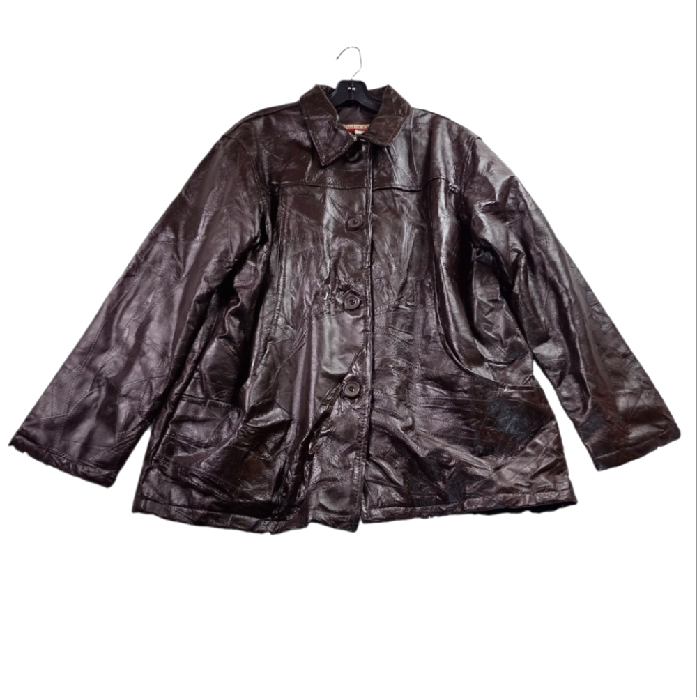 Vintage Tudor Court By Haband Brown Patchwork Leather Jacket Retro Size Xl